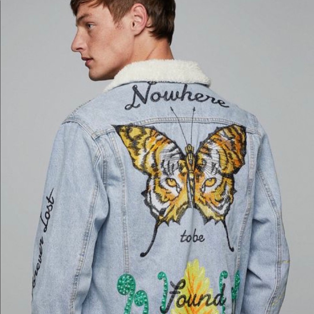 (RARE) ZARA MAN EMBROIDERED DENIM JACKET - LARGE